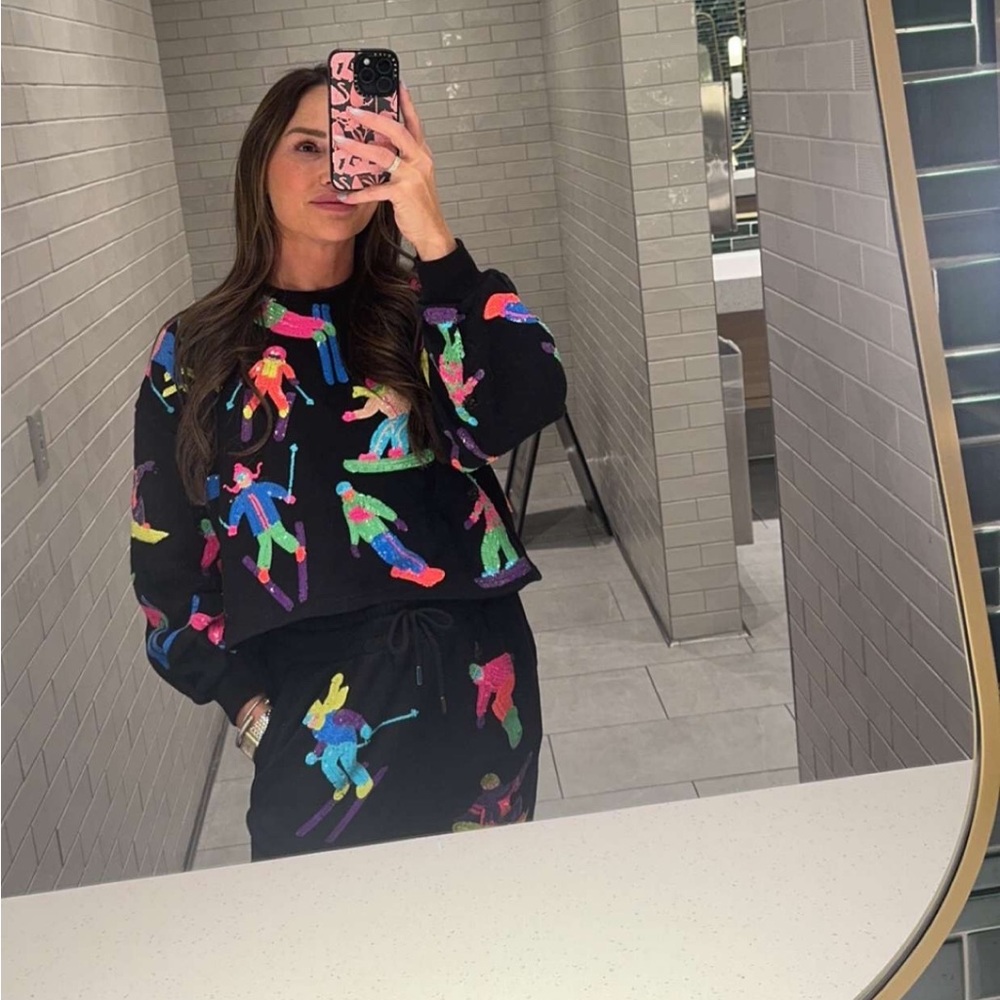 QUEEN OF SPARKLES Neon Ski Print Sweater - Picture 2 of 2